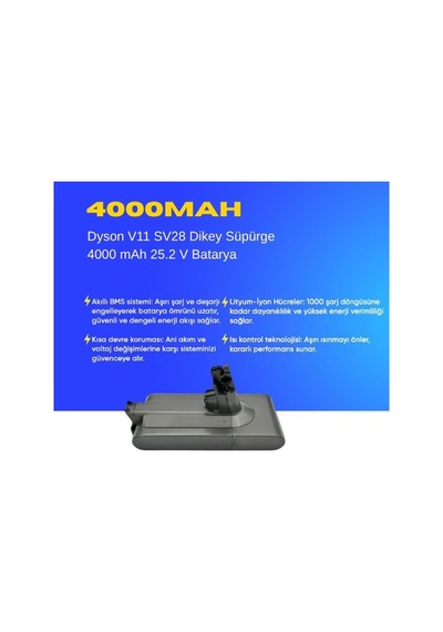 Dyson V11 Sv28 Dikey Süpürge 4000 Mah 25.2 V Batarya  Uyumlu Uzun Ömürlü, Yüksek Performans Pil