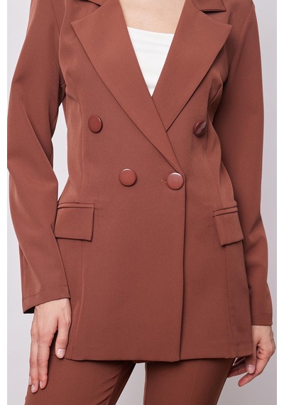 Kadın Düğme Detaylı Uzun Kol Şık Ofis Süs Cep Kapaklı Kumaş Blazer Ceket-koyu Taba K.taba Kadın Düğme Detaylı Uzun Kol Şık Ofis Süs Cep Kapaklı Kumaş Blazer Ceket-koyu Taba K.taba