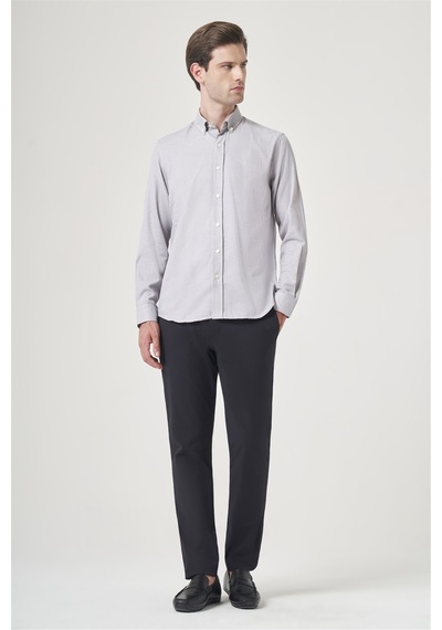 İmza Gri Düğmeli Yaka Oxford Slim Fit Pamuklu Gömlek 1004265124 Açık Gri