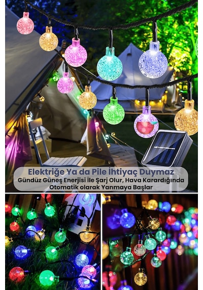 Technosmart 100 Ledli 8 Modlu Solar Kristal Top Rgb Işık Bahçe Aydınlatma Dekorasyon Güneş Enerji