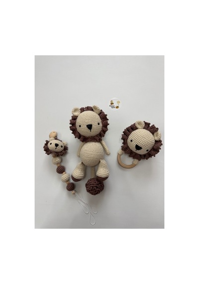Adenya Sepeti Amigurumi Örgü Aslan Üçlü Set-koyu Kahverengi