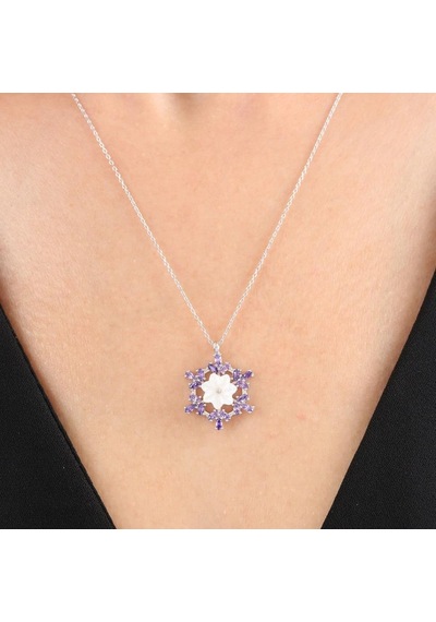 Mia vento Ametist Kristali Kar Çiçeği Flowers Gümüş Kolye