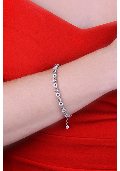 Papatya Silver 925 Ayar Gümüş Sıralı Yuvarlak ve Damla Taşlı Bileklik
