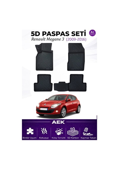 Renault Megane 3 Hb 2009-2015 Araca Özel Havuzlu "karbon" Paspas