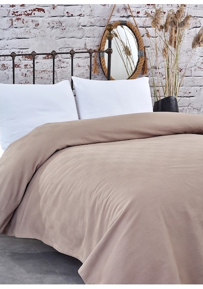Komfort Home Çift Kişilik Dama Desen %100 Pamuk Pike / Sütlü Kahv