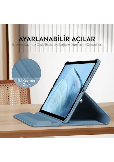 Apple 11 İnç İpad A16 / İpad Air 10.9 İnç/ipad 10.nesil 10.9 Wi-fi Yatay Ve Dikey Standlı 360 Derece Döner Tablet Kılıfı Mavi