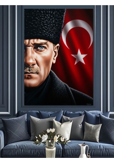 Kırmızı Türk Bayrağı Atatürk Dekoratif Kanvas - Mdf Ahşap Tablo