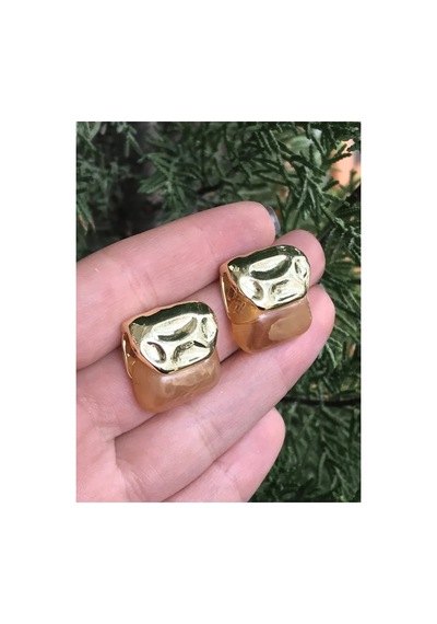 Gold Ezme Detaylı Bal Rengi Küpe Altın