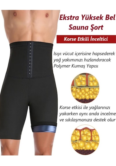 Mistirik Sauna-şort Erkek Korse Vücut Şekillendirme Etkili Yüksek Bel Sauna Termal Şort Siyah