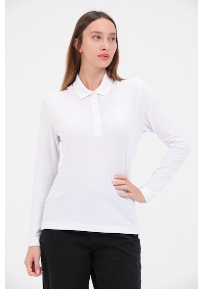 Msw Kadın Uzun Kollu Regular Fit Polo Yaka T-shirt Beyaz