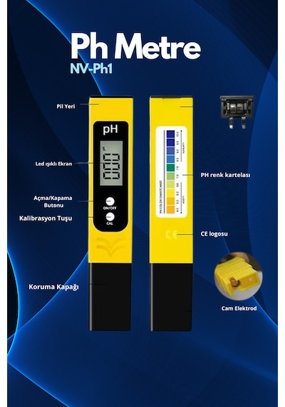 Dijital Ph Metre 0-14 Ph Yüksek Hassasiyetli Su Test Cihazı, Akvaryum Havuz Ve Su Arıtma Için 0-14 Ph Aralığı