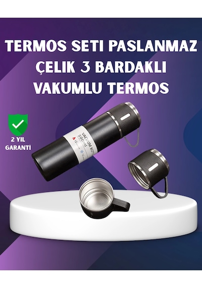 Mey İthalat Paslanmaz Termos Ve İkili Bardak Seti 6-12 Saat Sıcak/soğuk Tutma Çok Renkli