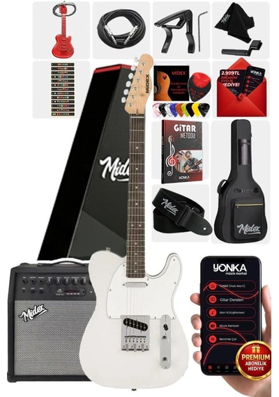 Midex Tlx-50wh-50amp Tele Kasa Gül Klavye 2 Single-coil 50w Amfili Elektro Gitar