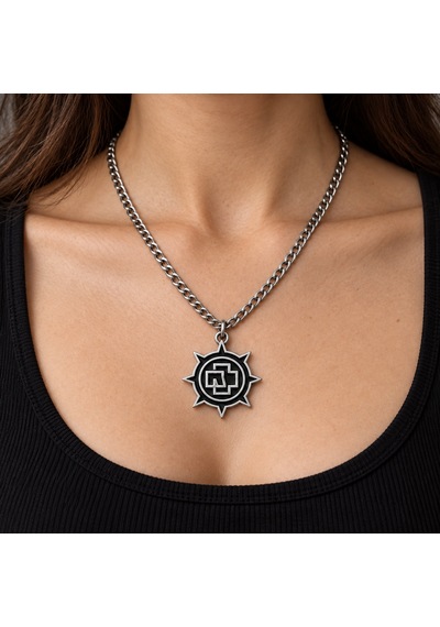 Rammstein Logo Kolye Gümüş Renk Güneş Figürlü Industrial Metal Rock Kolyesi Altın - Gümüş