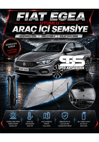 Fiat Egea Araç Ön Cam Güneşliği Katlanabilir Şemsiye Oto Güneşlik Uv Korumalı Gölgelik Araba Oto Şemsiyesi