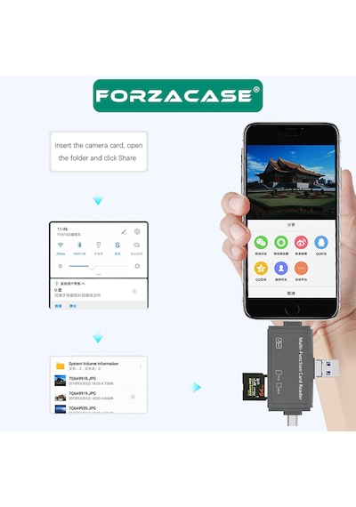 Forzacase Type-c, Lightning, Micro Usb Uyumlu Usb 3.0 Otg Sd Kart Okuyucu Çevirici Adaptör - Fc1159 1 Adet