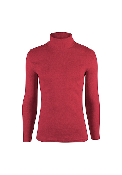 Erkek Nar Çiçeği Balıkçı Yaka Boğazlı Slim Fit Kazak Nar Çiçeği