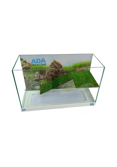 Ada Akvaryum Su Kaplumbağası Akvaryumu Bahçeli Rampalı Dinlenme 35x25x15 Cm Arka Plan Hediyeli