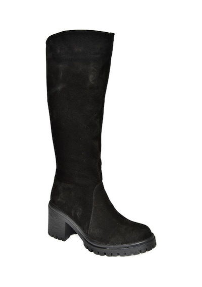 Fox Shoes R654047702 Siyah Hakiki Deri Süet Kalın Topuklu Kadın Çizme Siyah