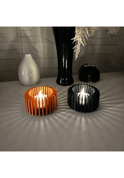 3d Baskı Modern Çizgili Mumluk - Tealight Mumluk 1 Adet -turuncu Diğer