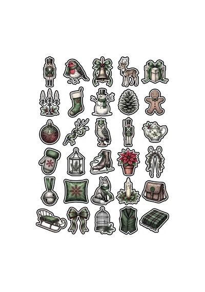 30 Adet Vintage Gotik Yılbaşı Sticker Seti - Laptop Ajanda Defter Scrapbook İçin Çok Renkli