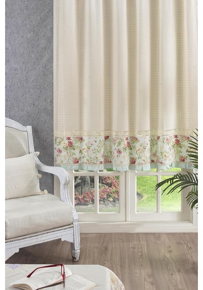 Ödel Home Naturel Basma Bordürlü Ara Dantelli Fon Perde 150 X 100 Cm%100 Pamuk İç Montaj Diğer