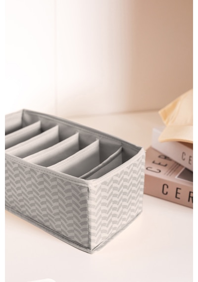Serstil 6 Gözlü Çekmece İçi Dolap Çorap / İç Çamaşırı Katlanabilir Düzenleyici Organizer Kutu 14x28x12 Cm Martı Gri