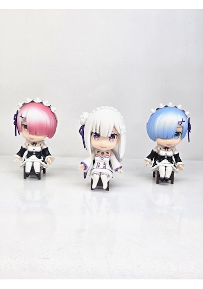 Re:zero Emilia Rem Ram 3'lü Figür Seti 9 Cm Anime Koleksiyon Dekoratif Pvc Figür