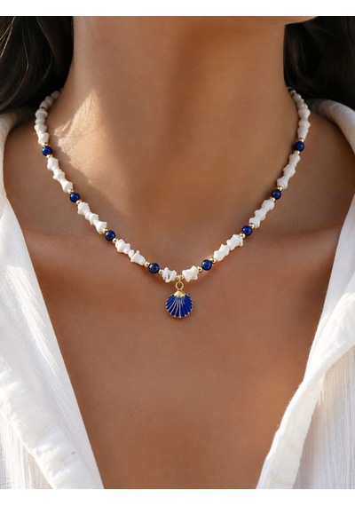 Lapis Lazuli Taşı Ve Deniz Kabuğu Yaz Kolyesi Çok Renkli