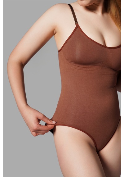 Fit Women 2 Beden Alt Tarafı Çıtçıtlı Zıbın Korse Seamless 9051 Kahverengi