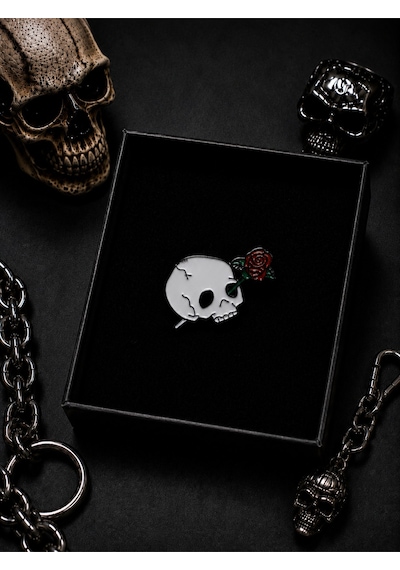 3 Lü Gotik Figürlü Rozet Seti Kuru Kafa Ve İskelet Temalı Metal Broş Seti 2 Renkli