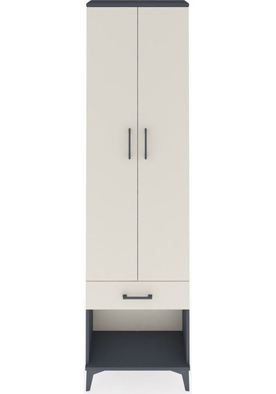 Arges Dolap 4 Raflı Tek Çekmeceli 2 Kapaklı 60x30x221 Antrasit-aytaşı Antrasit