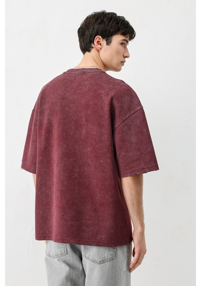 Vamos Oversize Baskılı Tişört V70-143 Bordo