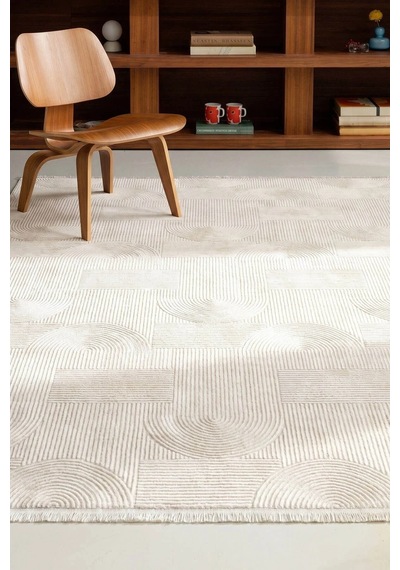Hoom Rugs İmge 2503 Krem Geometrik Desenli Akrilik Salon Halısı