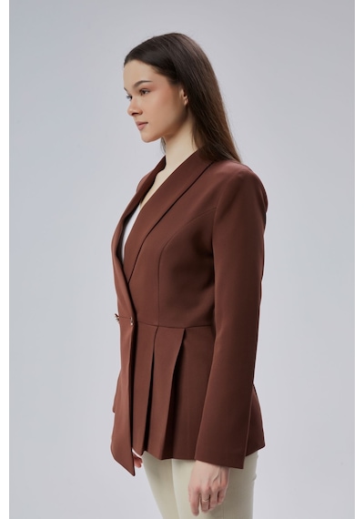 Kahverengi Regular Fit Pile Detaylı Blazer Ceket Siyah