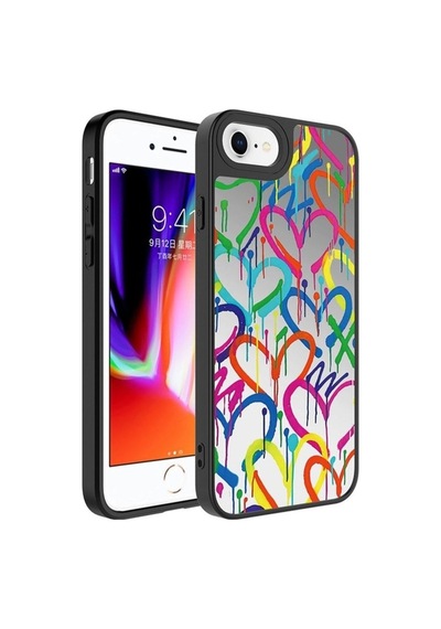 Apple Uyumlu iPhone Se 2020 Kılıf Aynalı Desenli Kamera Korumalı Parlak Zore Mirror Kapak Kalp