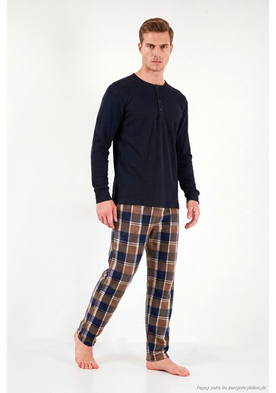 Buratti Lastikli Bel Düz Paça Yumuşak Dokulu Polar Pijama Altı Erkek Pijama Altı 6098001 Koyu Camel
