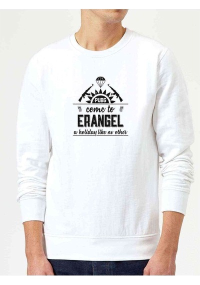 Pubg Come To Erangel Baskılı Beyaz Erkek Örme Sweatshirt