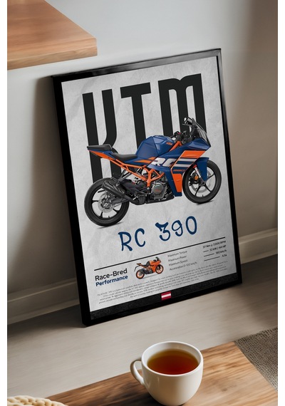Ktm Rc 390 Siyah Ahşap Çerçeveli Poster, Dekoratif Motosiklet Duvar Tablosu