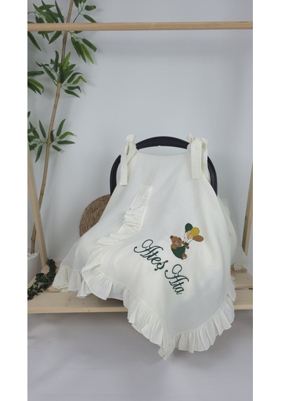 Gros Shop Müslin Yeni Doğan 4katlı Organik %100pamuk Kişiye Özgü Nakışlı Hastane Çıkış Seti-yeşil Ayıcık Balon Ekru