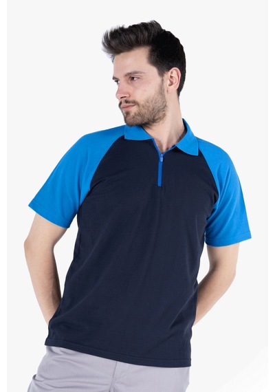 Polo Yaka Fermuarlı T-shirt Lacivert - Saks Mavi Lacivert