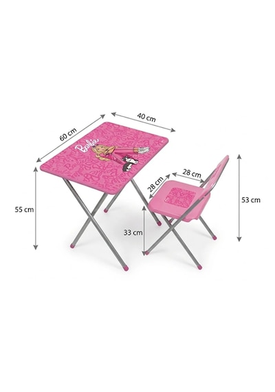 Barbie Lisanslı Katlanabilir Oyun Aktivite Ve Çalışma Masası Çocuk Masa Sandalye Seti Pembe