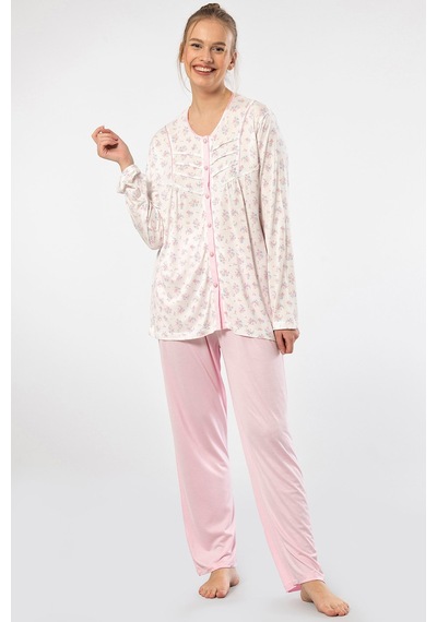 Türen 3367 Kadın Büyük Beden Uzun Kollu Pijama Takım-pembe Pembe