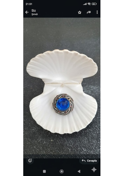 Safir Ve Swarovski Taşlı Bayan Gümüş Yüzük Bronz