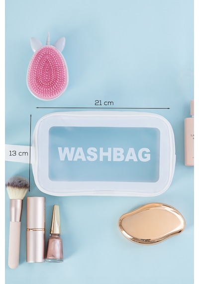 Porsima 3140-1 Şeffaf - Beyaz Seyahat Ve Makyaj Çantası Su Geçirmez Organizer Washbag 21x13cm