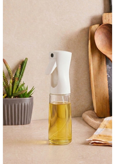 Loria 2'li 350 Ml Sprey Cam Yağdanlık, Püskürtmeli Zeytinyağı Ve Sıvıyağ Yağlık Şişesi-2 Beyaz Şeffaf