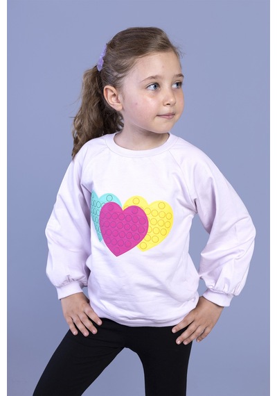 Toontoy Kız Çocuk Popıt Desenli Sweatshirt Açık Lila