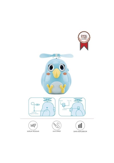 Torima F-31 Mavi El Tipi Mini Fan Vantilatör Sevimli Kuş Figürlü Taşınabilir Mini Fan