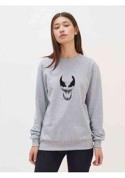 Venom Baskılı Gri Kadın Sweatshirt (534815537)