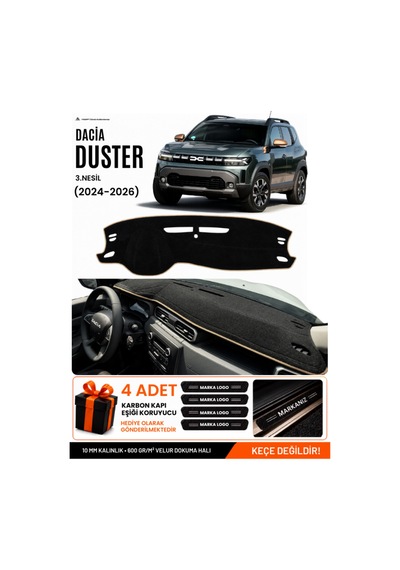 Dacia Duster 3 Nesil 2024-2026 Uyumlu Torpido Örtüsü, Torpido Kılıfı - Siyah Bej